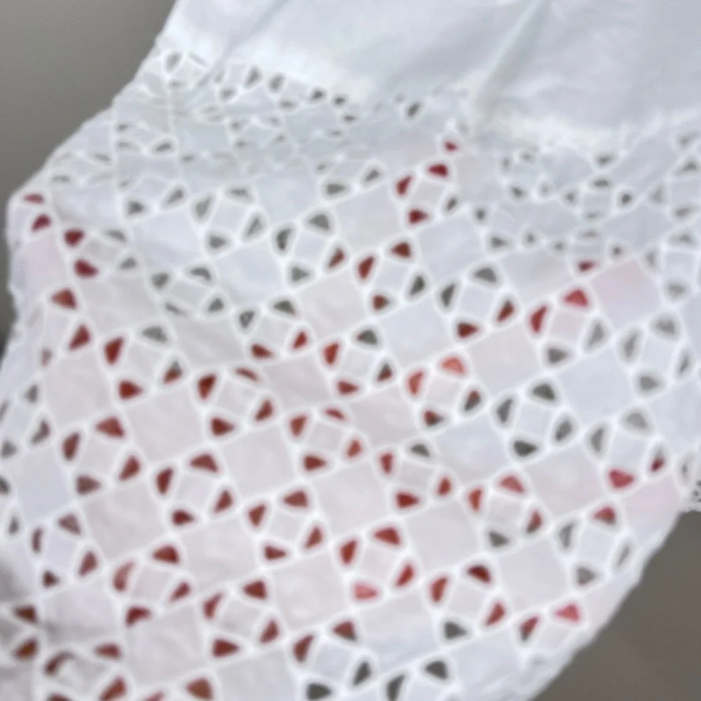 Ann Taylor Dress Eyelet Lace Fit & Flare 6 White Sleeveless Shirtdress Summer - Picture 12 of 13